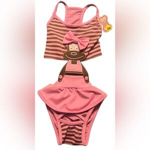 Pink and Brown Striped Monkey Dog Swimsuit
